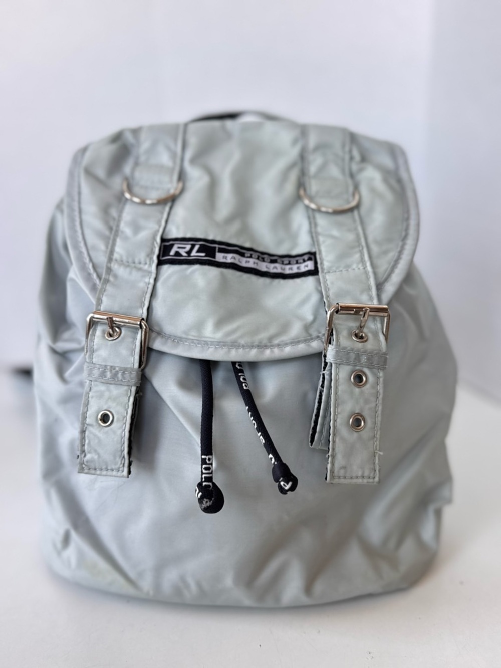 Vintage Y2K Ralph Lauren Polo Sport Silver Small bucket backpack *Flaws